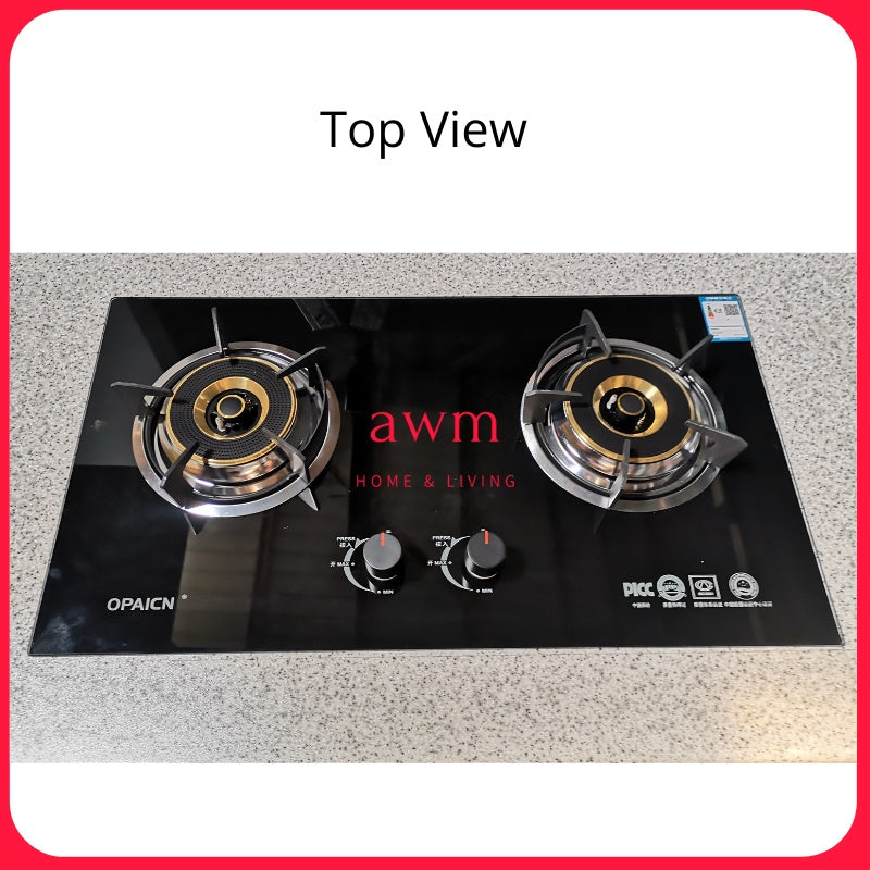 AWM 2 burner Gas Stove Built in Standalone Black Tempered Glass 4200W flame cooker hob table top gas cooker dapur masak