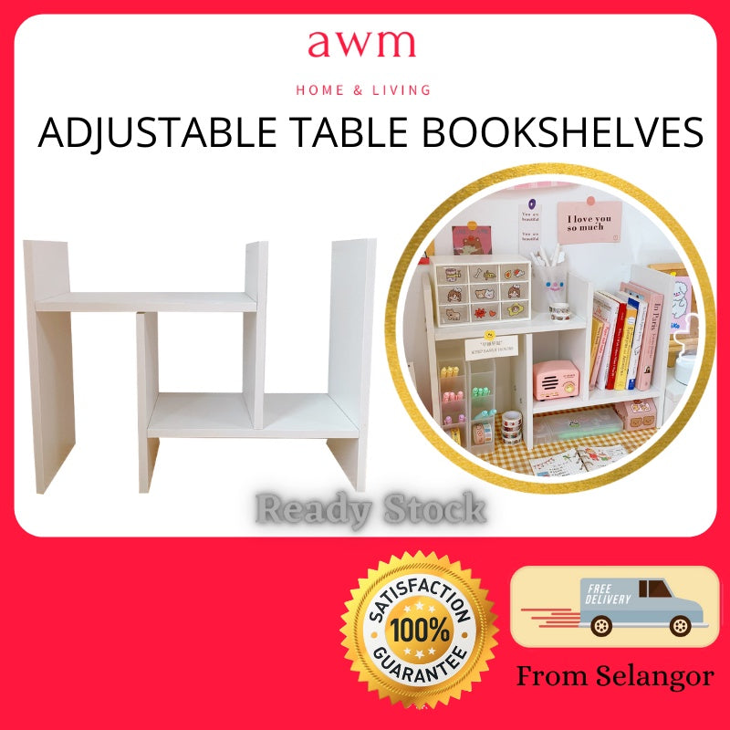 AWM Table Book Shelf Adjustable Rack Shelf Rak Buku Meja Bookshelf Rack Rak Meja Belajar Desktop Shelf File Organizer