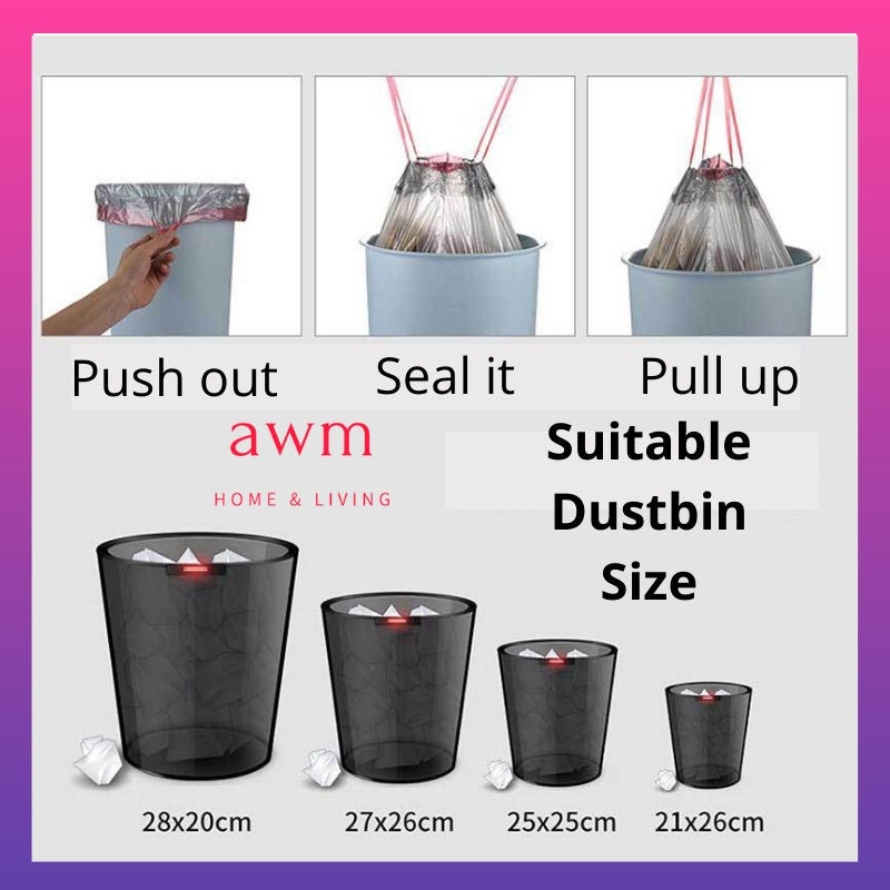 AWM Garbage Plastic Bag Storage Rubbish Bag Drawstring Bag Plastik Sampah Kitchen Plastic Bag Disposal Bag With String