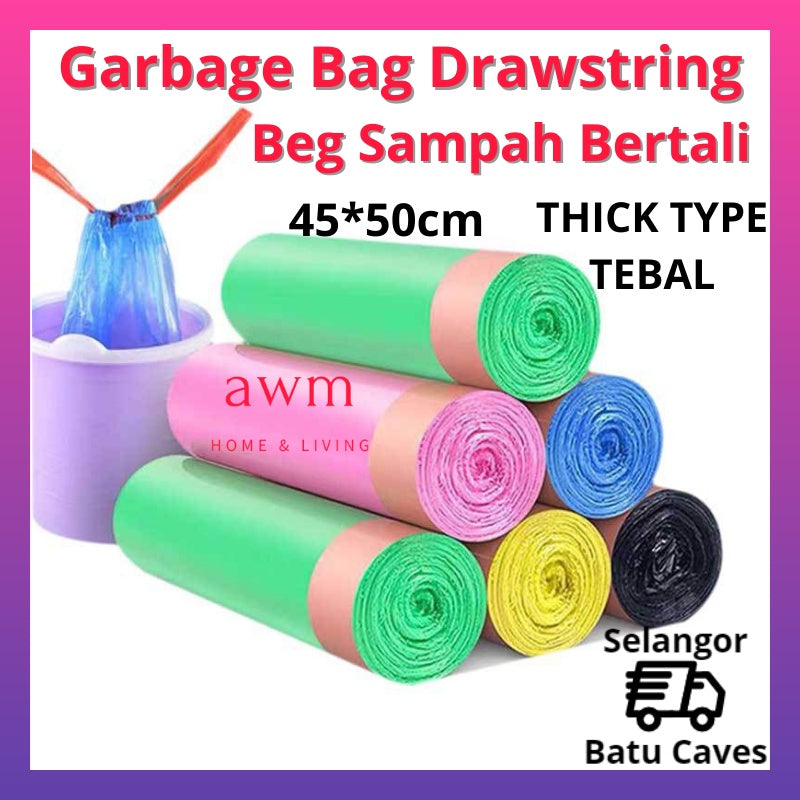 AWM Garbage Plastic Bag Storage Rubbish Bag Drawstring Bag Plastik Sampah Kitchen Plastic Bag Disposal Bag With String