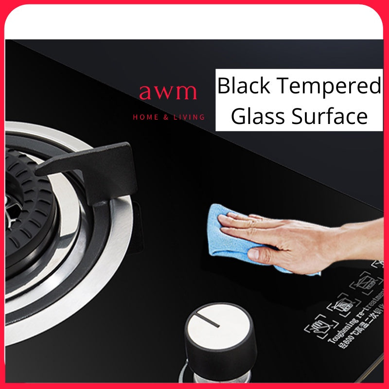 AWM 2 burner Gas Stove Built in Standalone Black Tempered Glass 4200W flame cooker hob table top gas cooker dapur masak