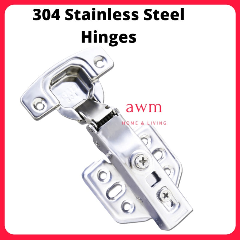 AWM Stainless Steel 304 Cabinet Door Engsel Hinges Soft Close Hydraulic Heavy Duty non rust tidak karat engsel hinges