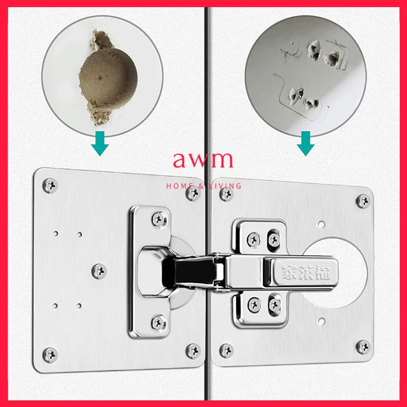 AWM Hinge Repair Plates Stainless Steel Cabinet Door Repair Plate hinges with Screws Pembaiki Plat Besi Kabinet