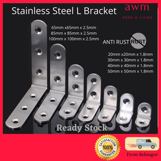 AWM L Bracket Stainless Steel L Bracket Angle Bracket Sesiku L Rak L Angle Bracket Stainless Steel Bracket Wall Bracket